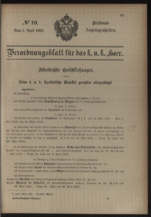 Kaiserlich-königliches Armee-Verordnungsblatt: Personal-Angelegenheiten 19020405 Seite: 1