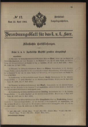 Kaiserlich-königliches Armee-Verordnungsblatt: Personal-Angelegenheiten 19020422 Seite: 1