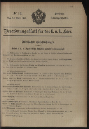 Kaiserlich-königliches Armee-Verordnungsblatt: Personal-Angelegenheiten 19020424 Seite: 1