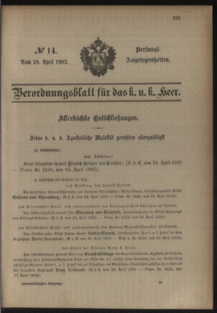 Kaiserlich-königliches Armee-Verordnungsblatt: Personal-Angelegenheiten 19020428 Seite: 1