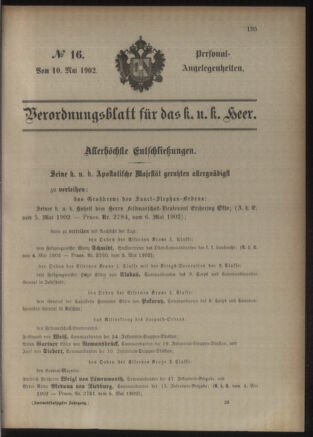 Kaiserlich-königliches Armee-Verordnungsblatt: Personal-Angelegenheiten 19020510 Seite: 1