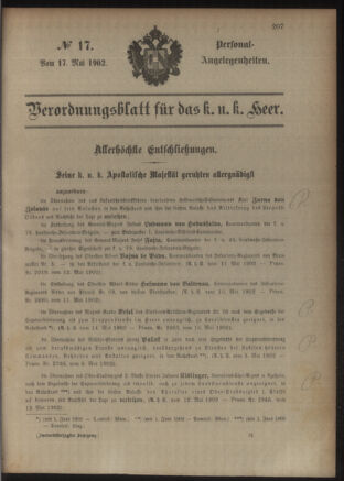 Kaiserlich-königliches Armee-Verordnungsblatt: Personal-Angelegenheiten 19020517 Seite: 1