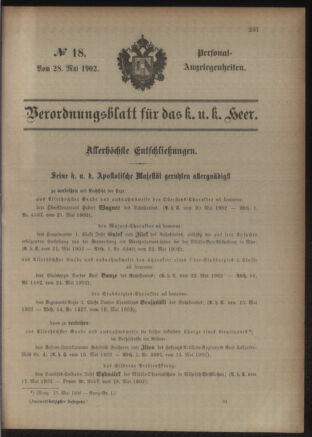 Kaiserlich-königliches Armee-Verordnungsblatt: Personal-Angelegenheiten 19020528 Seite: 1