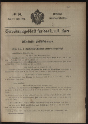 Kaiserlich-königliches Armee-Verordnungsblatt: Personal-Angelegenheiten 19020619 Seite: 1