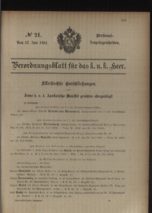 Kaiserlich-königliches Armee-Verordnungsblatt: Personal-Angelegenheiten 19020627 Seite: 1