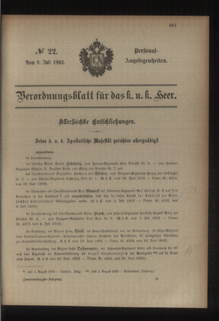 Kaiserlich-königliches Armee-Verordnungsblatt: Personal-Angelegenheiten 19020709 Seite: 1