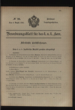 Kaiserlich-königliches Armee-Verordnungsblatt: Personal-Angelegenheiten 19020809 Seite: 1