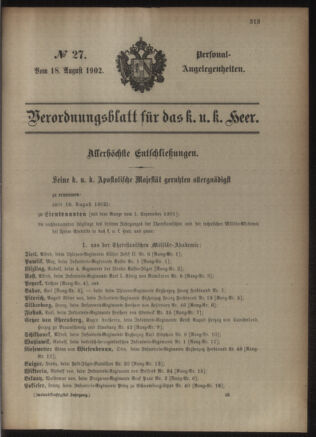 Kaiserlich-königliches Armee-Verordnungsblatt: Personal-Angelegenheiten 19020818 Seite: 1