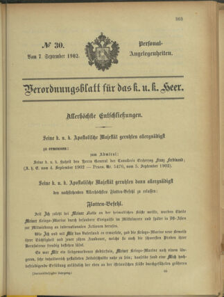 Kaiserlich-königliches Armee-Verordnungsblatt: Personal-Angelegenheiten 19020907 Seite: 1