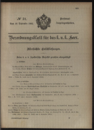 Kaiserlich-königliches Armee-Verordnungsblatt: Personal-Angelegenheiten 19020910 Seite: 1