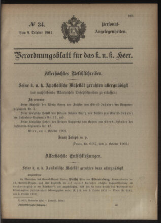 Kaiserlich-königliches Armee-Verordnungsblatt: Personal-Angelegenheiten 19021009 Seite: 1