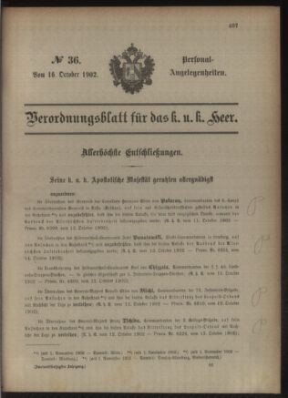 Kaiserlich-königliches Armee-Verordnungsblatt: Personal-Angelegenheiten 19021016 Seite: 1