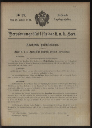 Kaiserlich-königliches Armee-Verordnungsblatt: Personal-Angelegenheiten 19021029 Seite: 1