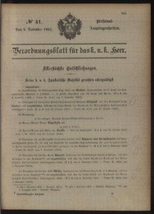 Kaiserlich-königliches Armee-Verordnungsblatt: Personal-Angelegenheiten 19021108 Seite: 1