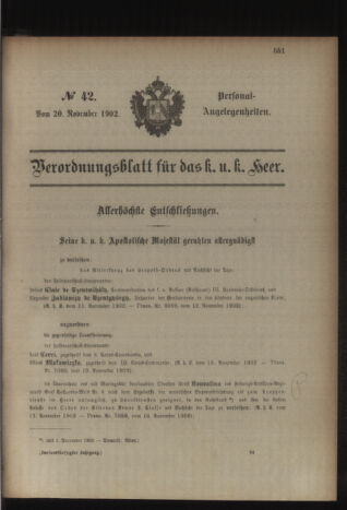 Kaiserlich-königliches Armee-Verordnungsblatt: Personal-Angelegenheiten 19021120 Seite: 1