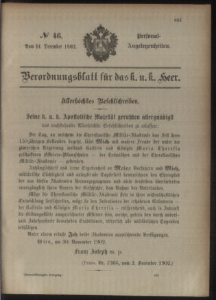 Kaiserlich-königliches Armee-Verordnungsblatt: Personal-Angelegenheiten 19021214 Seite: 1