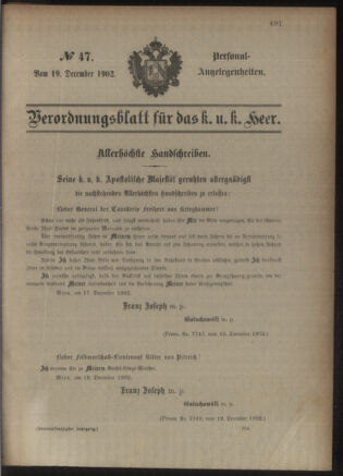 Kaiserlich-königliches Armee-Verordnungsblatt: Personal-Angelegenheiten 19021219 Seite: 1