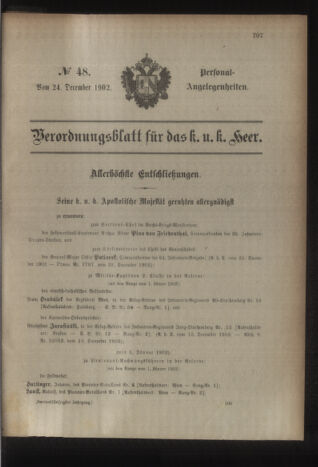 Kaiserlich-königliches Armee-Verordnungsblatt: Personal-Angelegenheiten 19021224 Seite: 1