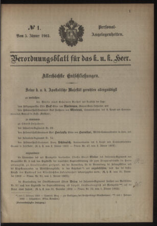 Kaiserlich-königliches Armee-Verordnungsblatt: Personal-Angelegenheiten 19030105 Seite: 1