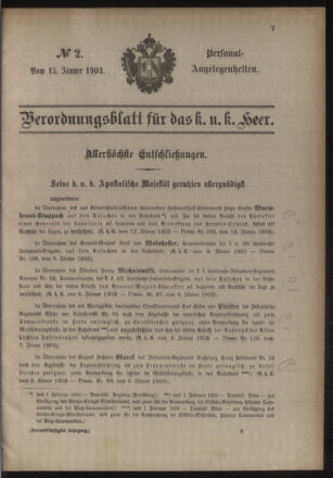 Kaiserlich-königliches Armee-Verordnungsblatt: Personal-Angelegenheiten 19030115 Seite: 1