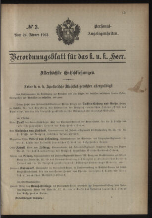 Kaiserlich-königliches Armee-Verordnungsblatt: Personal-Angelegenheiten 19030124 Seite: 1