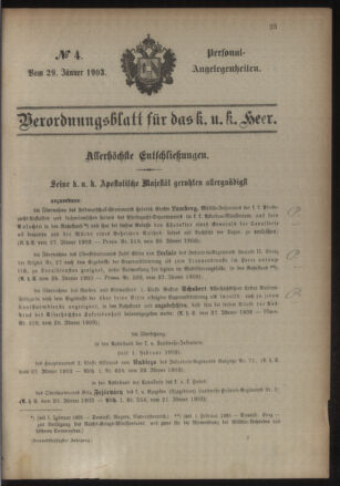 Kaiserlich-königliches Armee-Verordnungsblatt: Personal-Angelegenheiten 19030129 Seite: 1