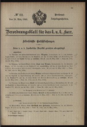 Kaiserlich-königliches Armee-Verordnungsblatt: Personal-Angelegenheiten 19030328 Seite: 1