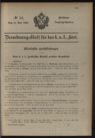 Kaiserlich-königliches Armee-Verordnungsblatt: Personal-Angelegenheiten 19030422 Seite: 1