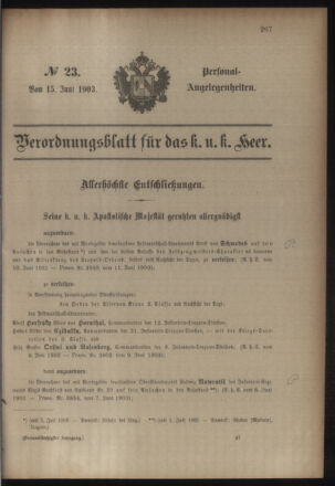 Kaiserlich-königliches Armee-Verordnungsblatt: Personal-Angelegenheiten 19030615 Seite: 1