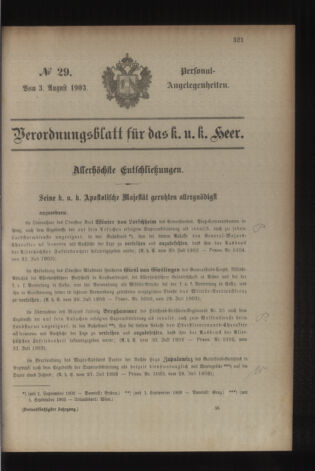 Kaiserlich-königliches Armee-Verordnungsblatt: Personal-Angelegenheiten 19030803 Seite: 1