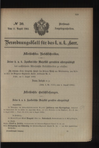 Kaiserlich-königliches Armee-Verordnungsblatt: Personal-Angelegenheiten 19030811 Seite: 1