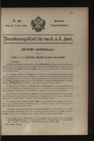 Kaiserlich-königliches Armee-Verordnungsblatt: Personal-Angelegenheiten 19031017 Seite: 1