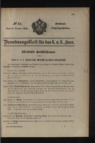 Kaiserlich-königliches Armee-Verordnungsblatt: Personal-Angelegenheiten 19031024 Seite: 1