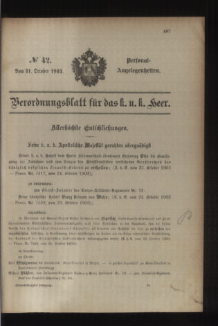 Kaiserlich-königliches Armee-Verordnungsblatt: Personal-Angelegenheiten 19031031 Seite: 1