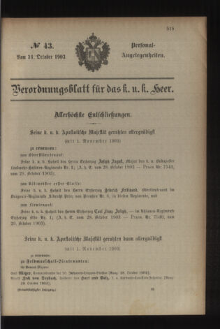 Kaiserlich-königliches Armee-Verordnungsblatt: Personal-Angelegenheiten 19031031 Seite: 29