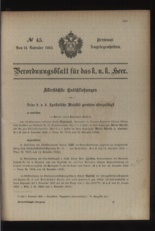 Kaiserlich-königliches Armee-Verordnungsblatt: Personal-Angelegenheiten 19031114 Seite: 1