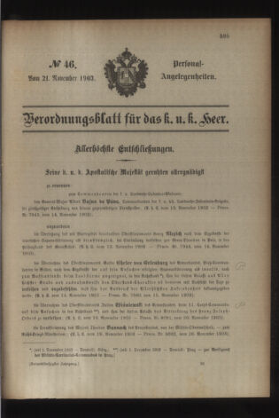 Kaiserlich-königliches Armee-Verordnungsblatt: Personal-Angelegenheiten 19031121 Seite: 1