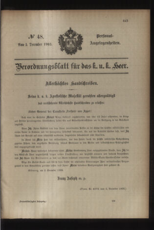 Kaiserlich-königliches Armee-Verordnungsblatt: Personal-Angelegenheiten 19031205 Seite: 1