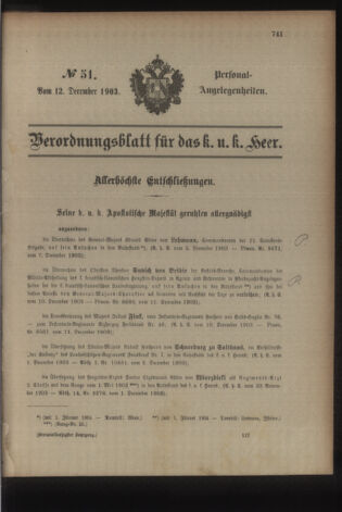 Kaiserlich-königliches Armee-Verordnungsblatt: Personal-Angelegenheiten 19031212 Seite: 1