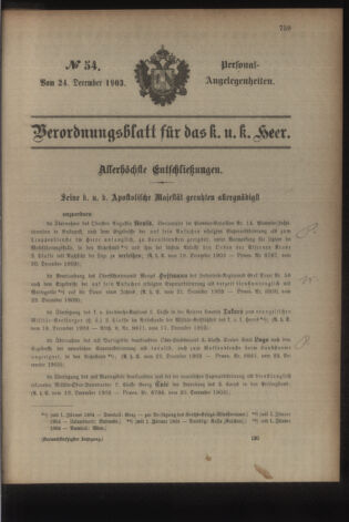 Kaiserlich-königliches Armee-Verordnungsblatt: Personal-Angelegenheiten 19031224 Seite: 1