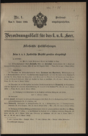 Kaiserlich-königliches Armee-Verordnungsblatt: Personal-Angelegenheiten 19040109 Seite: 1