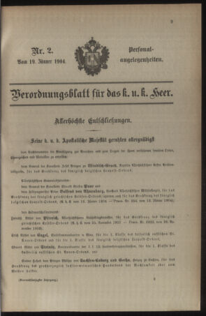 Kaiserlich-königliches Armee-Verordnungsblatt: Personal-Angelegenheiten 19040119 Seite: 1