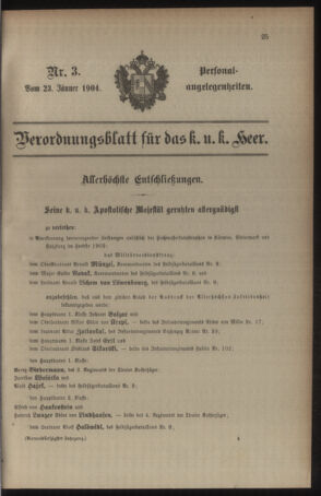 Kaiserlich-königliches Armee-Verordnungsblatt: Personal-Angelegenheiten 19040123 Seite: 1