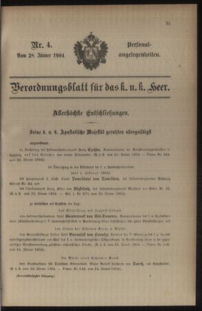 Kaiserlich-königliches Armee-Verordnungsblatt: Personal-Angelegenheiten 19040128 Seite: 1