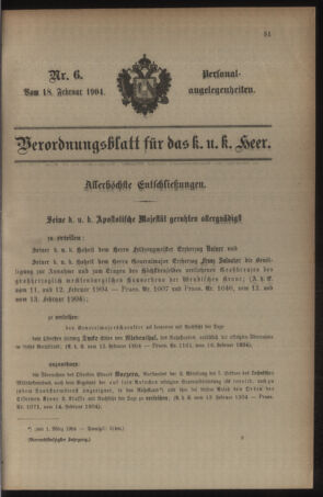 Kaiserlich-königliches Armee-Verordnungsblatt: Personal-Angelegenheiten 19040218 Seite: 1