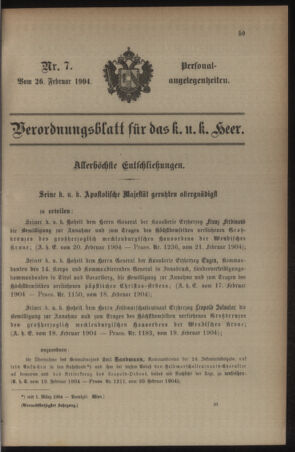 Kaiserlich-königliches Armee-Verordnungsblatt: Personal-Angelegenheiten 19040226 Seite: 1