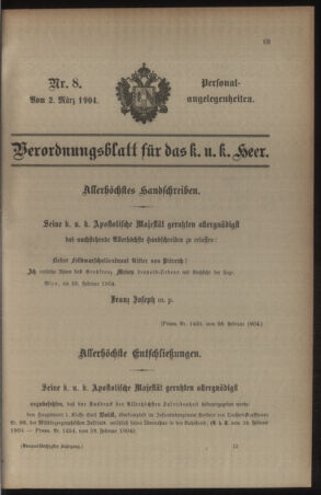 Kaiserlich-königliches Armee-Verordnungsblatt: Personal-Angelegenheiten 19040302 Seite: 1