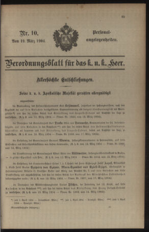 Kaiserlich-königliches Armee-Verordnungsblatt: Personal-Angelegenheiten 19040319 Seite: 1