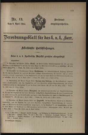 Kaiserlich-königliches Armee-Verordnungsblatt: Personal-Angelegenheiten 19040409 Seite: 1