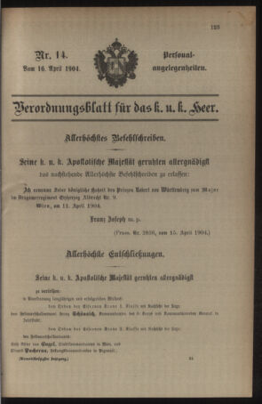 Kaiserlich-königliches Armee-Verordnungsblatt: Personal-Angelegenheiten 19040416 Seite: 1